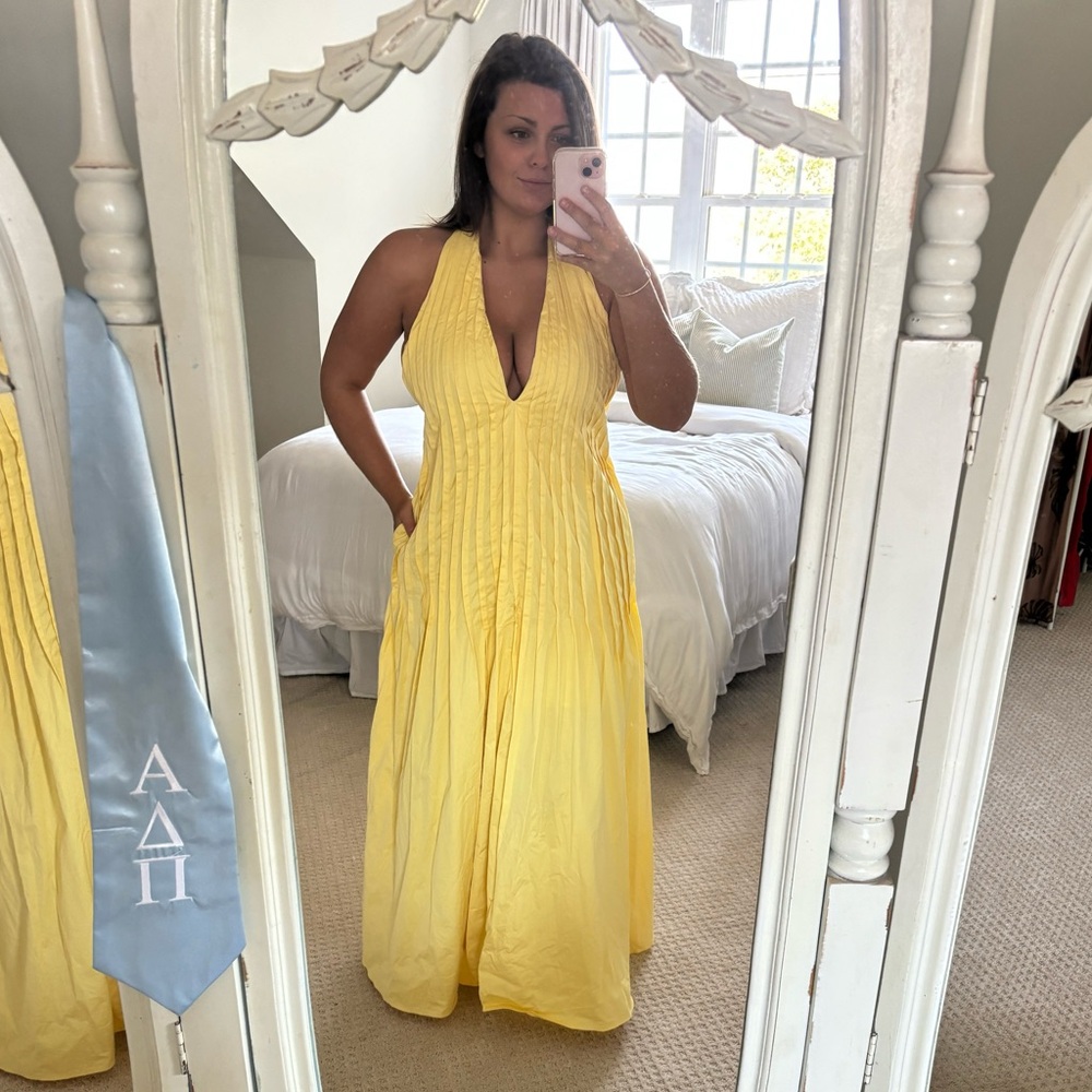 Et Ochs Yellow Backless Halter Maxi Dress - Deep V Neck